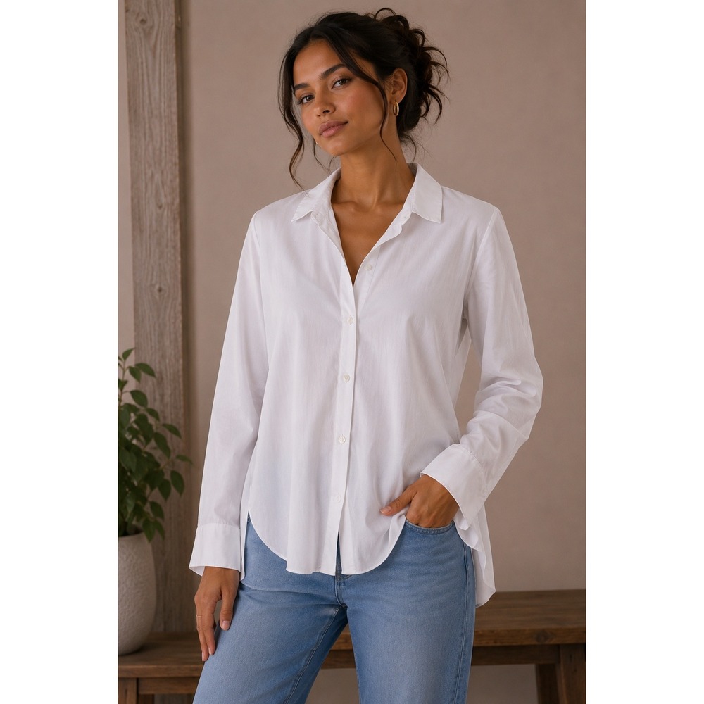 Lysse Schiffer Button Down Shirt White Long Sleeve Stretch Blouse XL